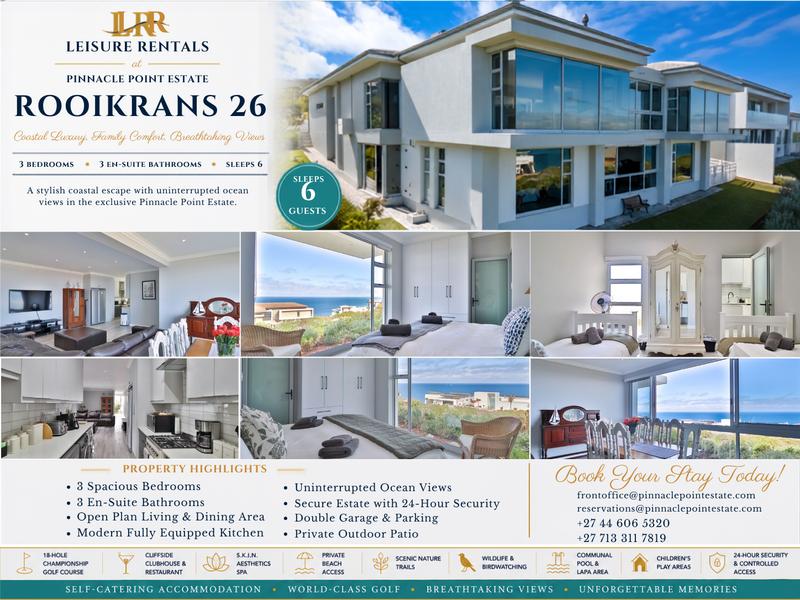 To Let 3 Bedroom Property for Rent in Pinnacle Point Golf Estate Western Cape